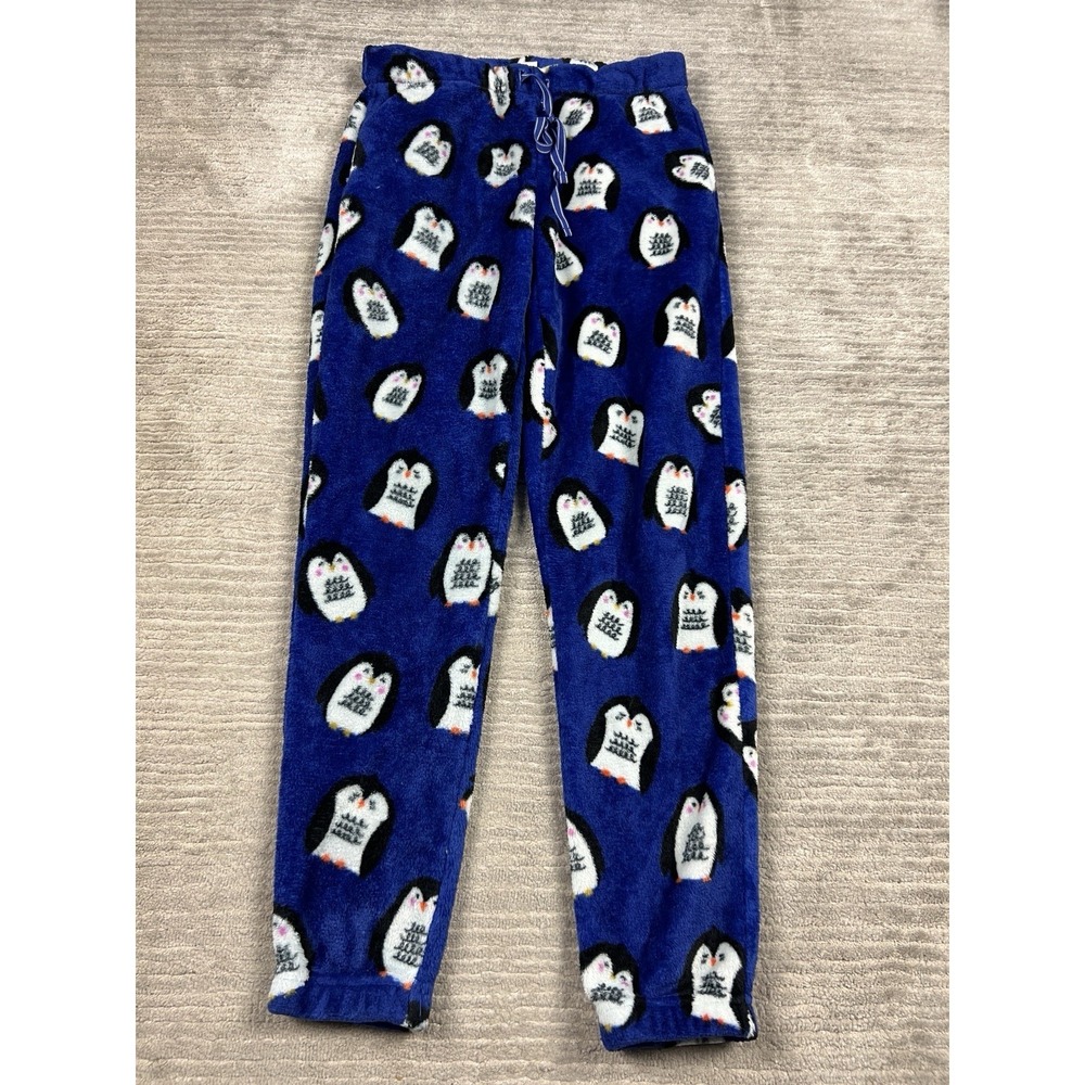 Joyspun‎ Fleece Pajama Pants Womens Small Blue Penguin Print Polyester Blend
